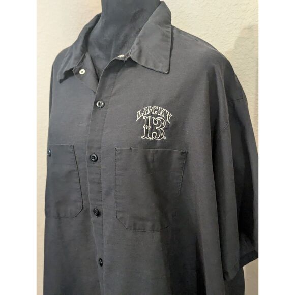 LUCKY 13 Red Kap Pinup Work Shirt 3XL Black Rockabilly Tattoo Garage Shirt - Picture 3 of 8